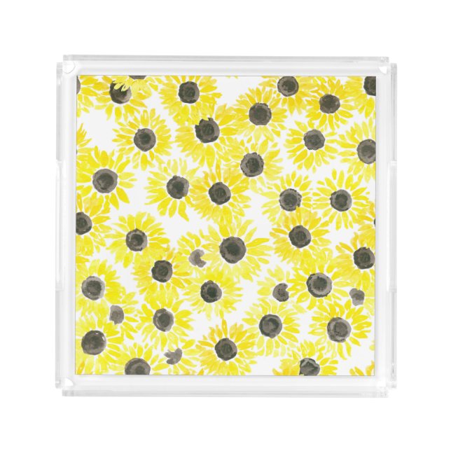 Sunflowers watercolor pattern acrylic tray (Front)