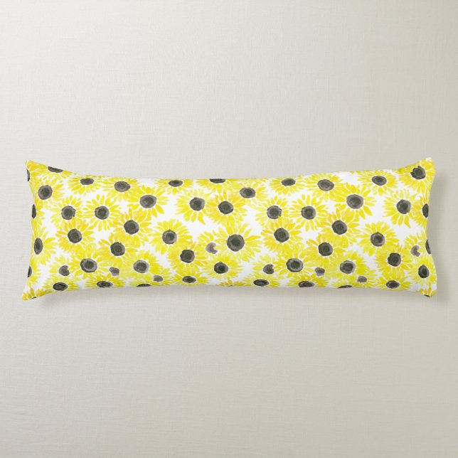 Sunflowers watercolor pattern body pillow (Front)