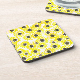 Sunflowers watercolor pattern coaster