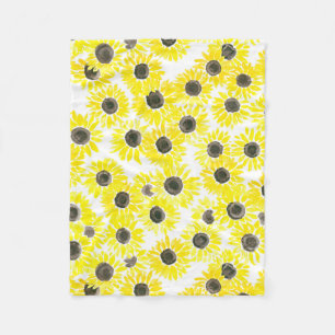 Sunflowers watercolor pattern fleece blanket