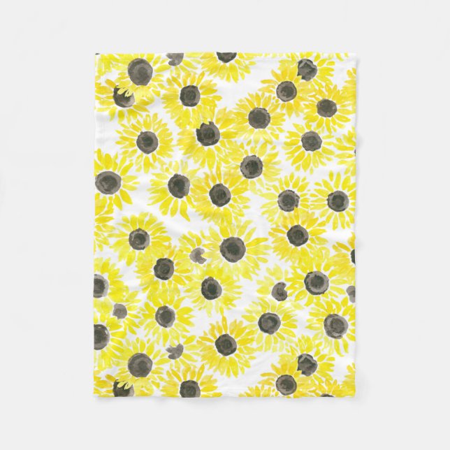 Sunflowers watercolor pattern fleece blanket (Front)