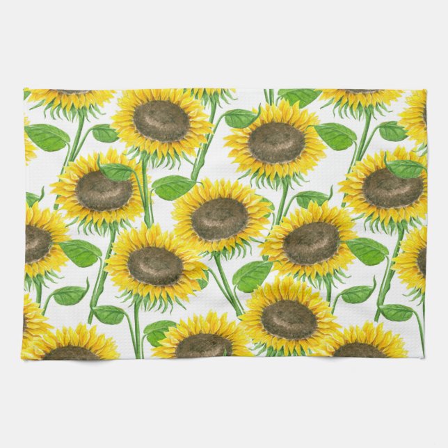 Sunflowers watercolor pattern kitchen towel (Horizontal)