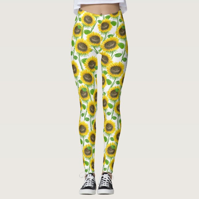 Sunflowers watercolor pattern leggings (Front)