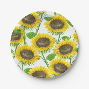 Sunflowers watercolor pattern paper plates