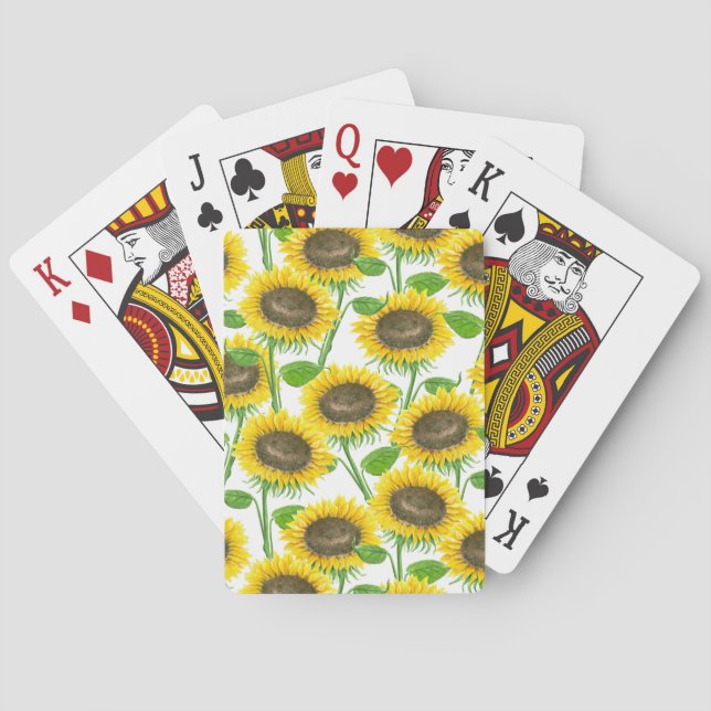 Sunflowers watercolor pattern poker cards (Back)
