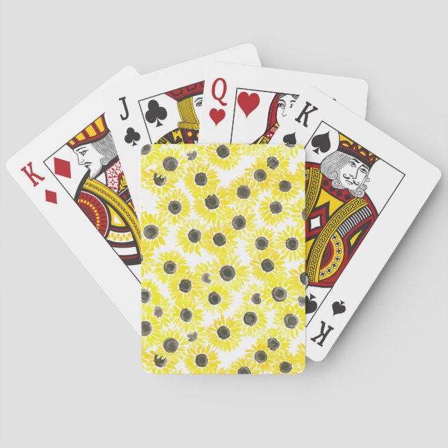 Sunflowers watercolor pattern poker cards (Back)