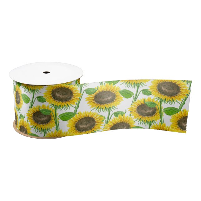 Sunflowers watercolor pattern satin ribbon (Spool)