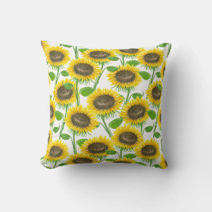 Sunflowers watercolor pattern throw pillow