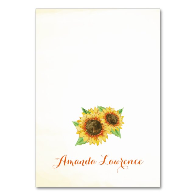 Sunflowers Watercolor Personalized Place Cards (Front)