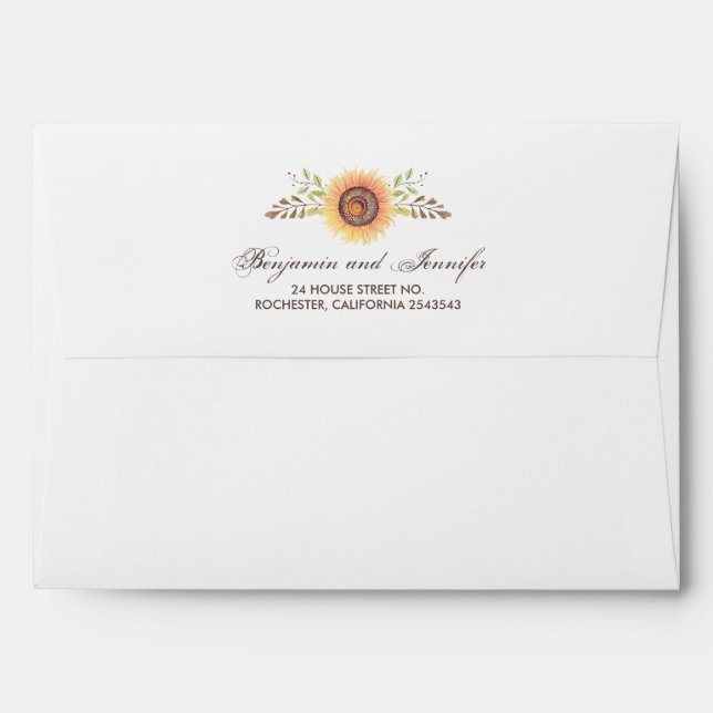 Sunflowers Watercolor Rustic Wedding Envelope (Back (Top Flap))