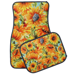 Sunflowers Watercolor: Seamless Illustration Car Floor Mat