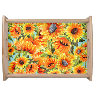 Sunflowers Watercolor: Seamless Illustration Serving Tray