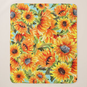 Sunflowers Watercolor: Seamless Illustration Sherpa Blanket