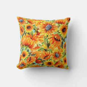Sunflowers Watercolor: Seamless Illustration Throw Pillow