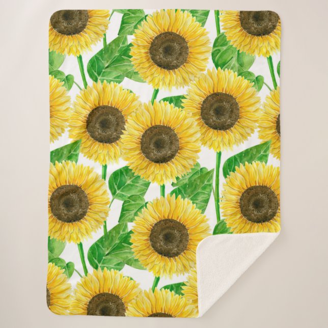Sunflowers watercolor sherpa blanket (Front)