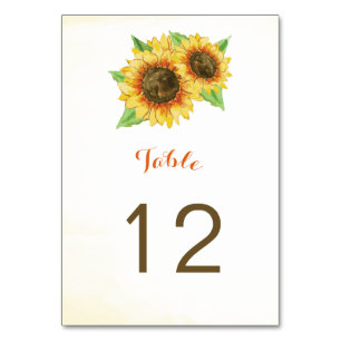 Sunflowers Watercolor Table Number Cards