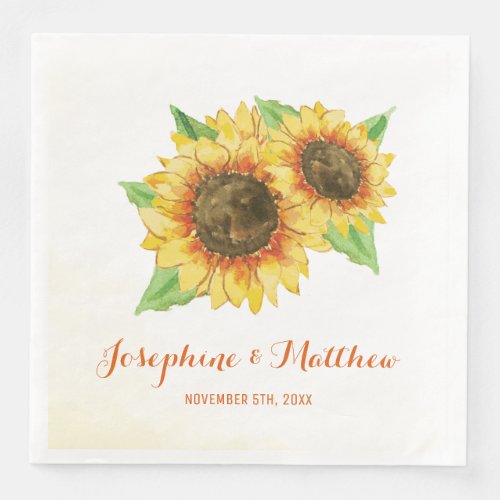 Sunflowers Watercolor Wedding Paper Dinner Napkins