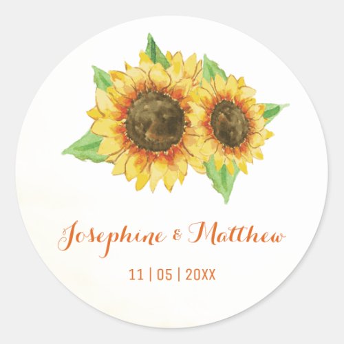 Sunflowers Watercolor Wedding Stickers