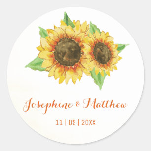 Sunflowers Watercolor Wedding Stickers