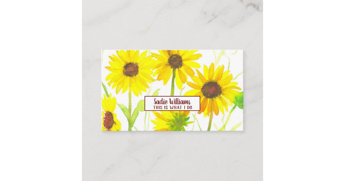 Sunflowers Watercolor Wildflower Yellow Business Card | Zazzle