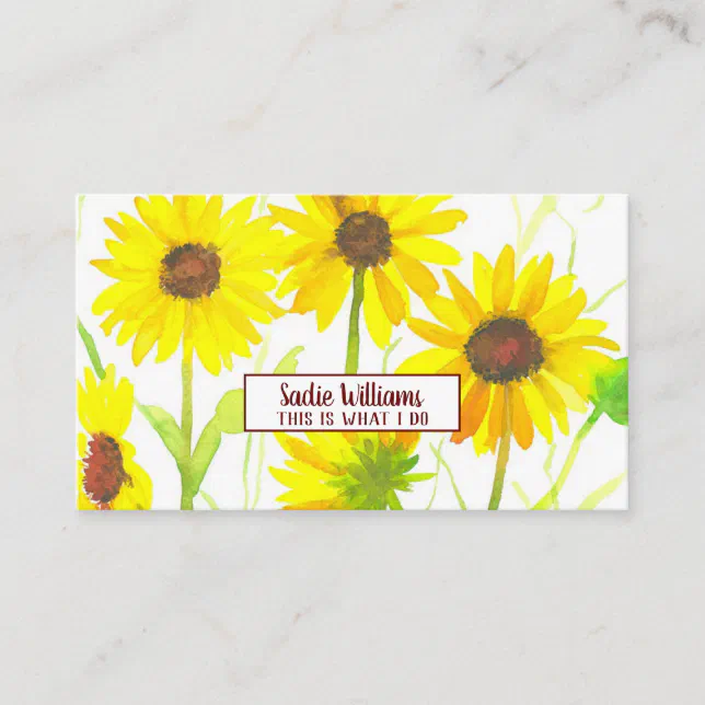 Sunflowers Watercolor Wildflower Yellow Business Card | Zazzle
