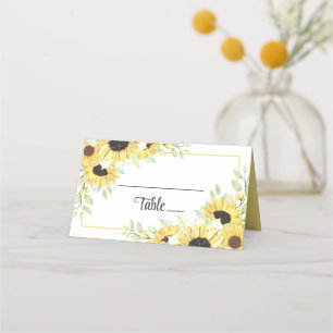 Sunflowers Watercolor Yellow Floral Wedding Escort Place Card