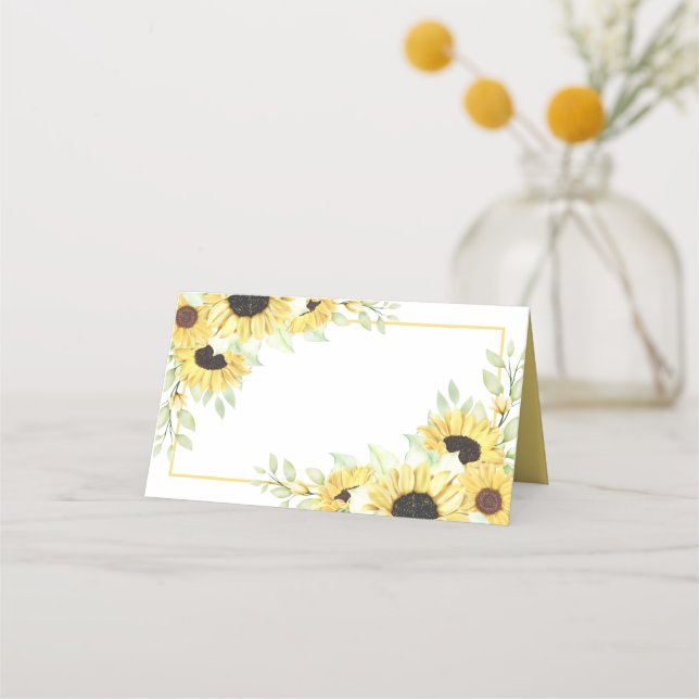Sunflowers Watercolor Yellow Floral Wedding   Place Card (Front)