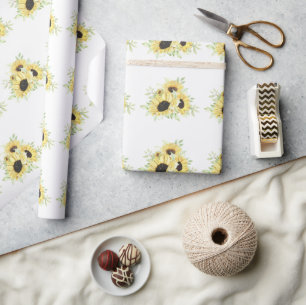 Sunflowers Watercolor Yellow Floral Wedding Wrapping Paper