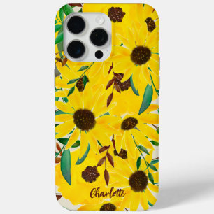Sunflowers Watercolor Yellow Florals Personalized iPhone 15 Pro Max Case
