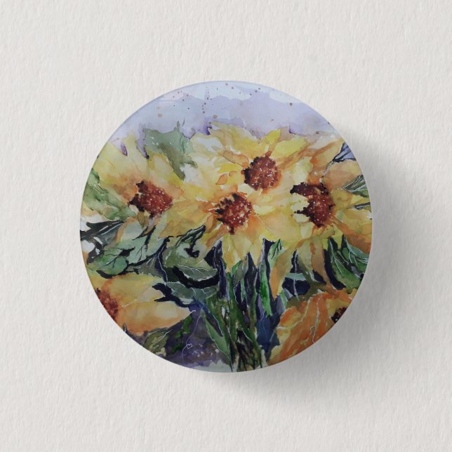Sunflowers watercolour button (Front)