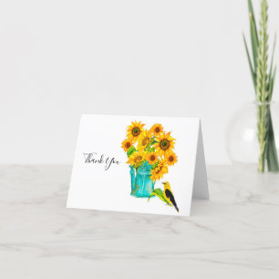 Sunflowers Watering Can Bouquet Thank You Card