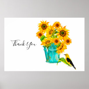 Sunflowers Watering Can Bouquet Thank You Poster