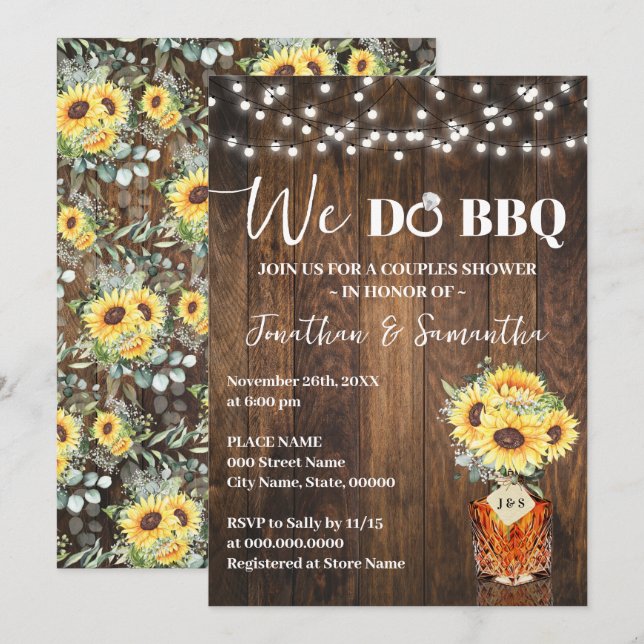 Sunflowers We do BBQ Couple Shower Country Wedding Invitation (Front/Back)