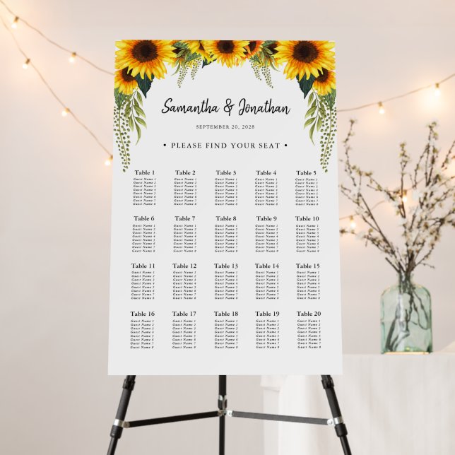 Sunflowers Wedding 20 Seating Chart Foam Boards (In Situ (Stand))