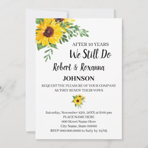 Sunflowers Wedding Anniversary Renewal Vows Invitation