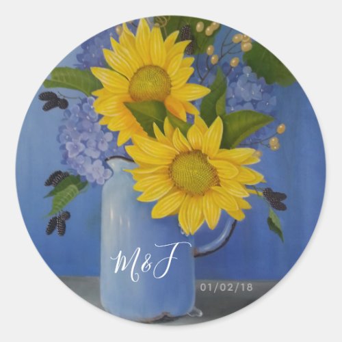 Sunflowers Wedding Classic Round Sticker