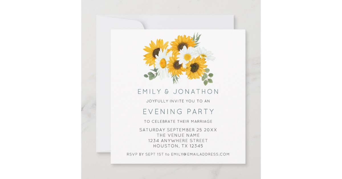 Sunflowers Wedding Evening Party Note Card | Zazzle
