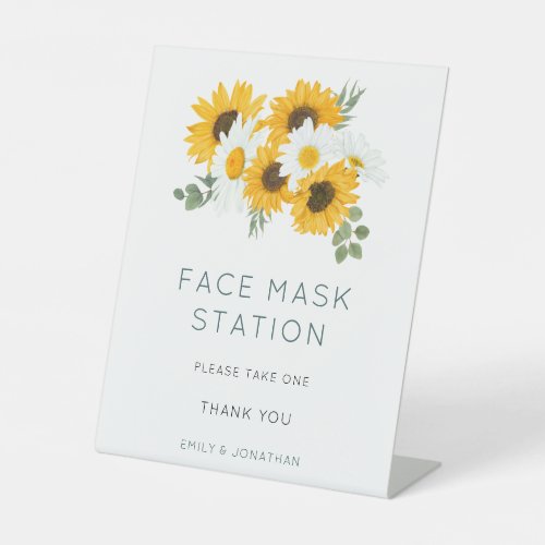 Sunflowers Wedding Face Mask Station Pedestal Sign