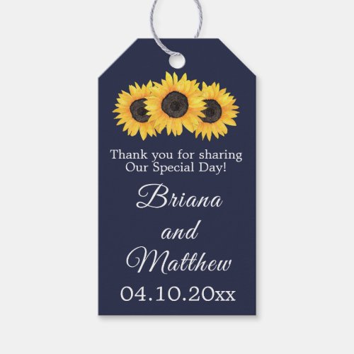 Sunflowers Wedding Favors Gift Tag Country Blue