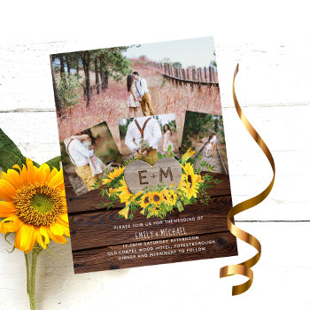 Sunflowers Wedding Invitation Rustic Photo Budget Flyer by LowBudgetWedding at Zazzle