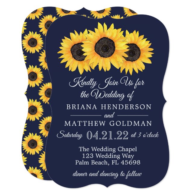 Sunflowers Wedding Invitations Country Blue