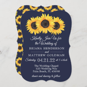 Sunflowers Wedding Invitations Country Blue