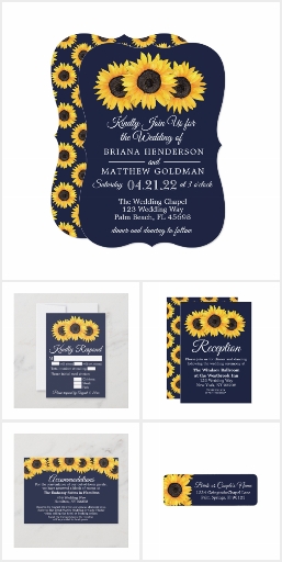 Sunflowers Wedding Invitations Country Blue Suite