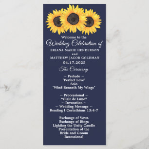 Sunflowers Wedding Program Country Floral on Blue