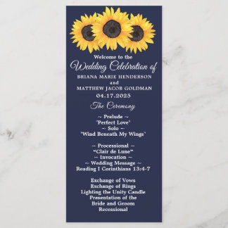 Sunflowers Wedding Program Country Floral on Blue