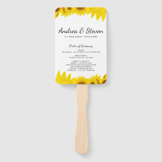 Sunflowers Wedding Program Fan. Helianthus Menu Hand Fan