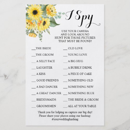 Sunflowers Wedding Reception I Spy Game Card Flyer
