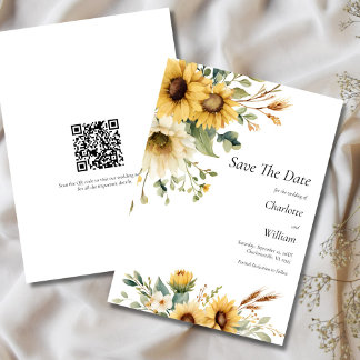 Sunflowers Wedding Save The Date QR Code Invitation