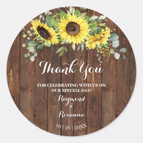 Sunflowers Wedding Thank You for Coming Favor Classic Round Sticker