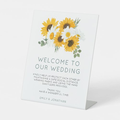 Sunflowers Wedding Welcome COVID Safety  Pedestal Sign